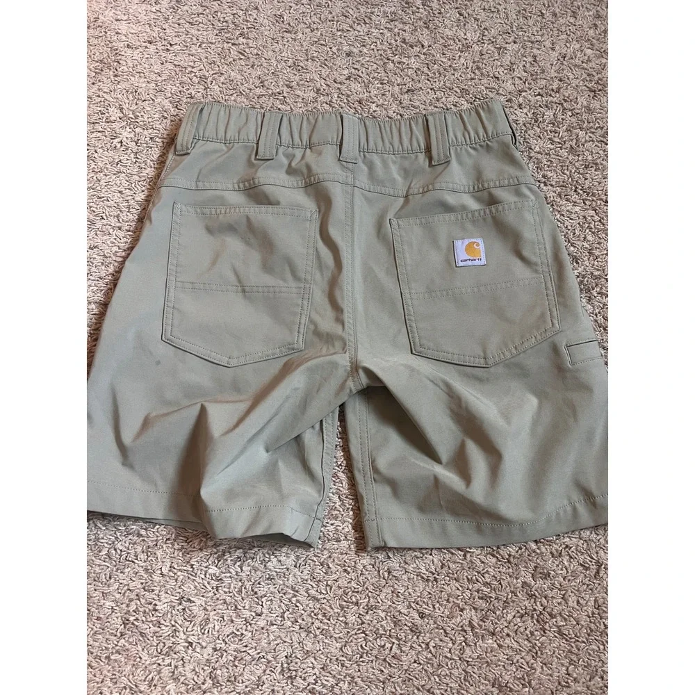 Carhartt Mens Relaxed Fit Khaki Tan Shorts Size S Elastic Waist Utility Pocket